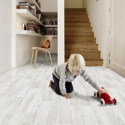 Sol vinyle Imitation parquet blanc veinage gris - Rouleau de 3m x 5m