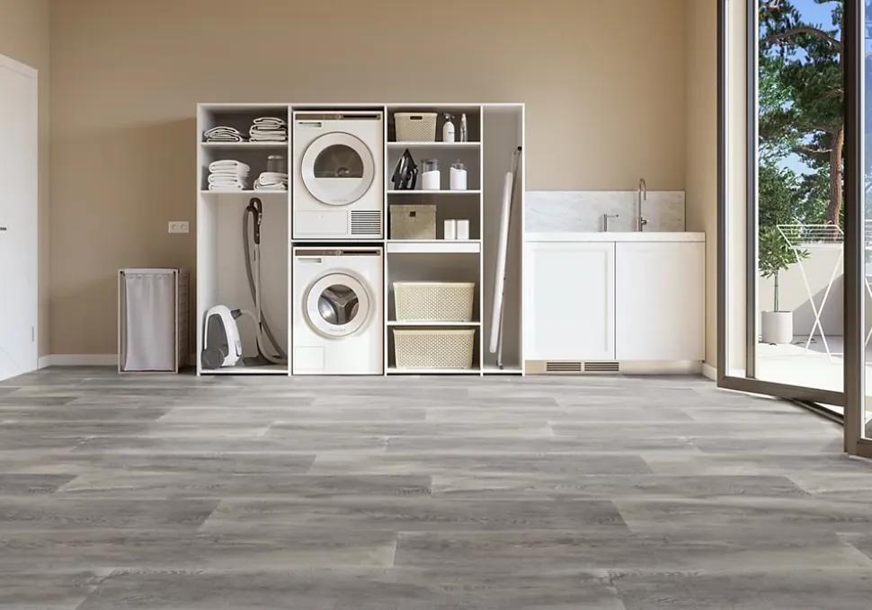 Sol vinyle rouleau Primetex Cognac effet bois gris L.4m Gerflor