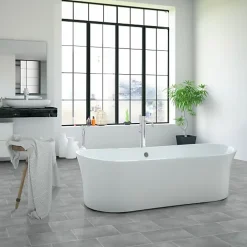 Sol Vinyle Style - Imitation Carrelage gris - Rouleau de 3m x 4m