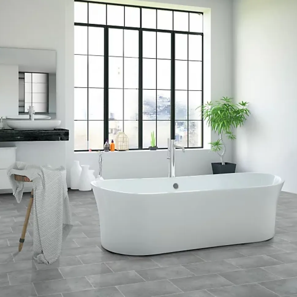 Sol Vinyle Style - Imitation Carrelage gris - Rouleau de 3m x 4m