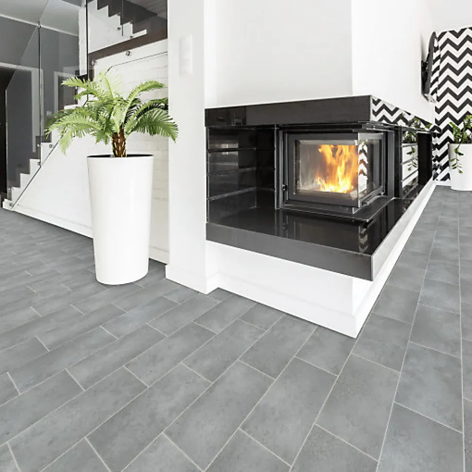 Sol Vinyle Style - Imitation Carrelage gris - Rouleau de 4m x 13m