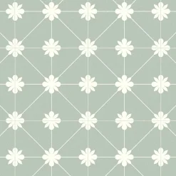 Sol Vinyle Textile - Aspect carreaux vert sauge - Rouleau de 2m x 5m
