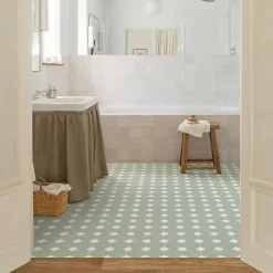 Sol Vinyle Textile - Aspect carreaux vert sauge - Rouleau de 2m x 5m