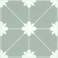 Sol Vinyle Textile - Aspect carreaux vert sauge - Rouleau de 2m x 5m