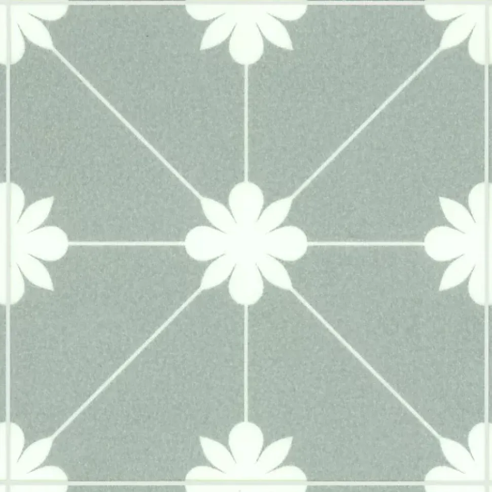 Sol Vinyle Textile - Aspect carreaux vert sauge - Rouleau de 2m x 5m