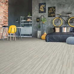 Sol vinyle Textile - effet parquet lames étroites grises - Rouleau de 4m x 6m