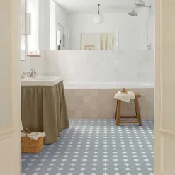 Sol Vinyle Textile Aspect carreaux Azur - Rouleau de 3m x 4m