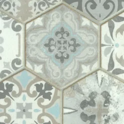 Sol vinyle Textile effet carrelage hexagonal - Rouleau de 4m x 3m