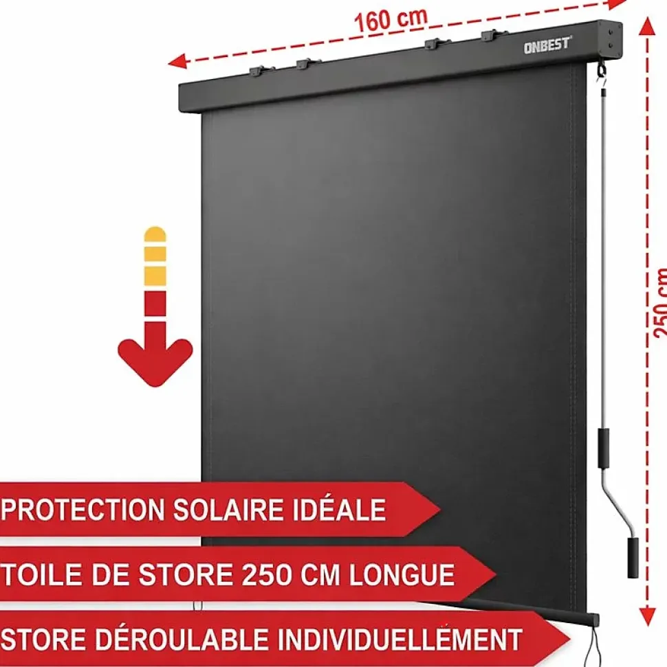 Store Vertical 160x250cm extensible avec manivelle intérieur et extérieur balcon et terre