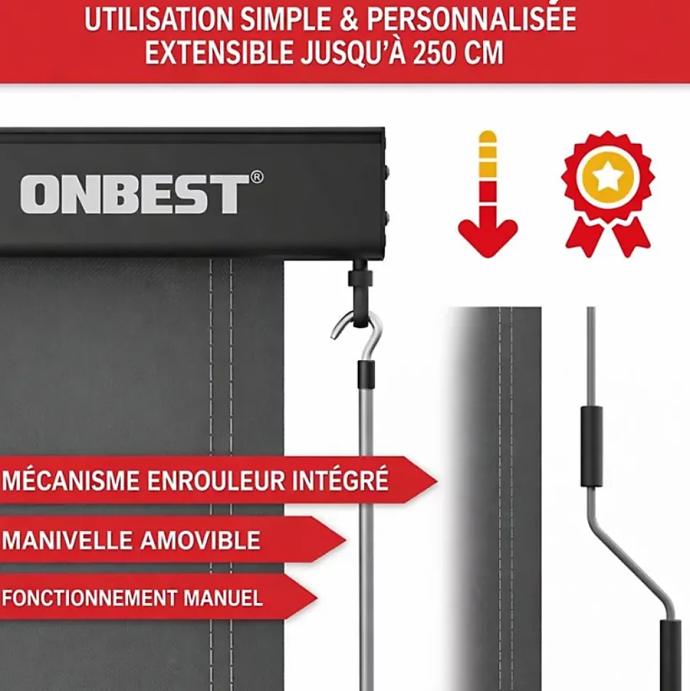 Store Vertical 160x250cm extensible avec manivelle intérieur et extérieur balcon et terre