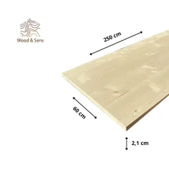 Tablette Sapin bois massif, L.250 x l.60 cm, Ep.21 mm