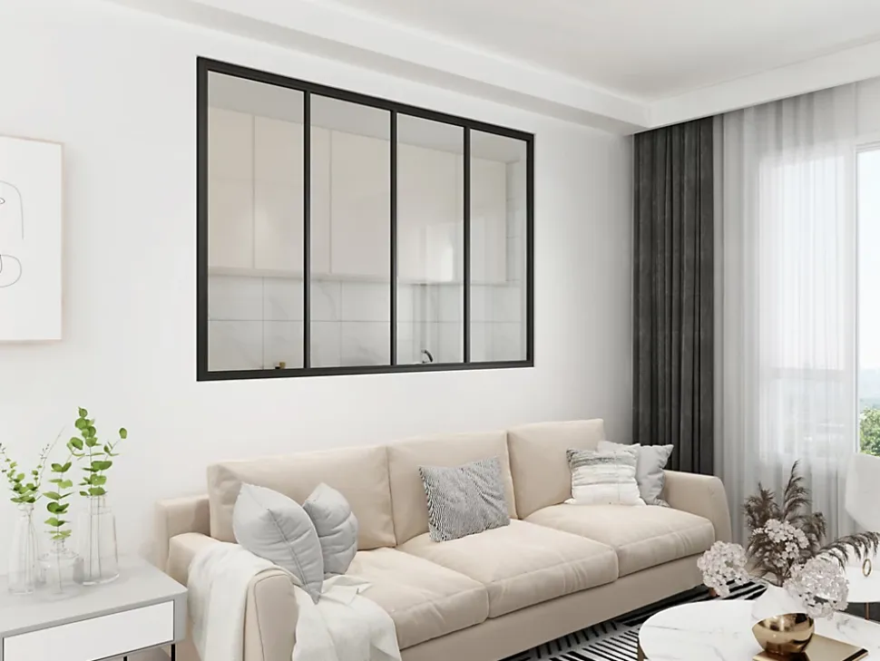 Verrière - 4 Vitrages - L: 157cm H: 105cm - Acier Ultra Fin - Noir Mat (RAL 9005) - Livrée Montée