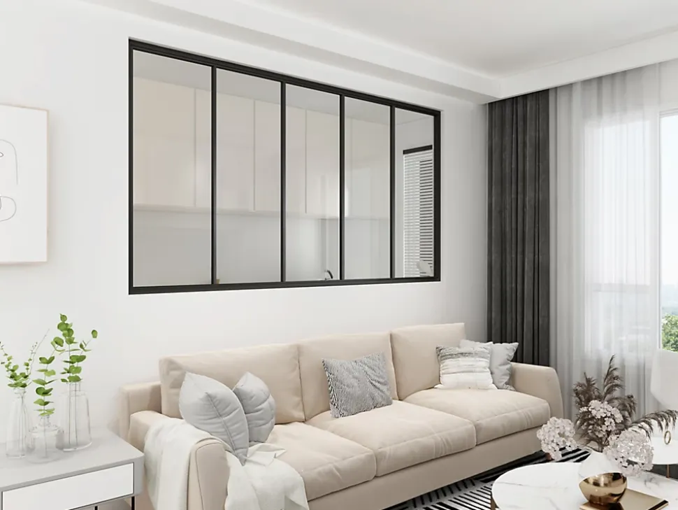 Verrière - 5 Vitrages - L: 195cm H: 135cm - Acier Ultra Fin - Noir Mat (RAL 9005) - Livrée Montée