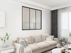 Verrière - 3 Vitrages - L: 119cm H: 115cm - Acier Ultra Fin - Noir Mat (RAL 9005) - Livrée Montée