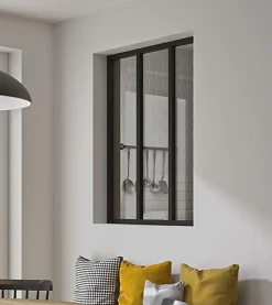 Verrière en aluminium noir 3 carreaux Optimum H.110 x 93,2 cm