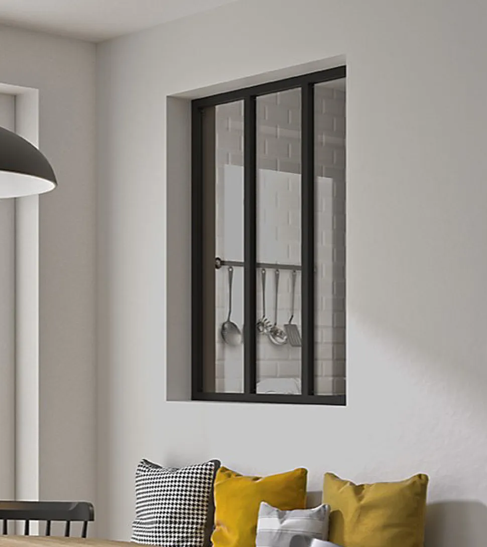 Verrière en aluminium noir 3 carreaux Optimum H.110 x 93,2 cm