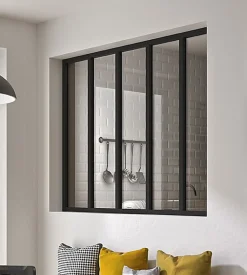 Verrière en aluminium noir 5 carreaux Optimum H.110 x 153,2 cm