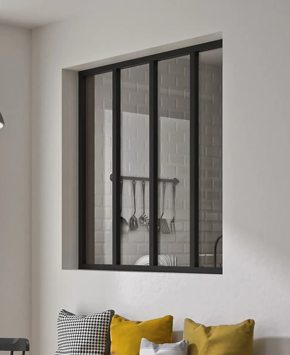 Verrière en aluminium noir 4 carreaux Optimum H.110 x 123,2 cm