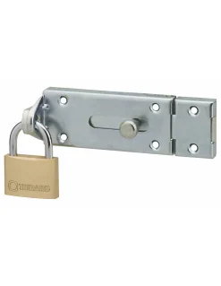 Verrou porte cadenas, longueur 150mm, pêne plat coulissant, gâche en acier cambré, acier zingué - THIRARD