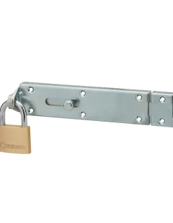 Verrou porte cadenas, longueur 250mm, pêne plat coulissant, gâche en acier cambré, acier zingué - THIRARD