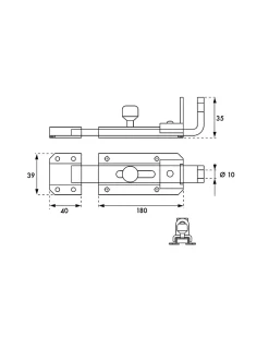 Verrou transversal, porte cadenas cadenassable, longueur 180mm, pêne plat coulissant, acier zingué - THIRARD