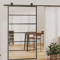 vidaXL Porte coulissante Verre ESG et aluminium 102x205 cm Noir, 102 x 205 cm (l x H), 29.22kg