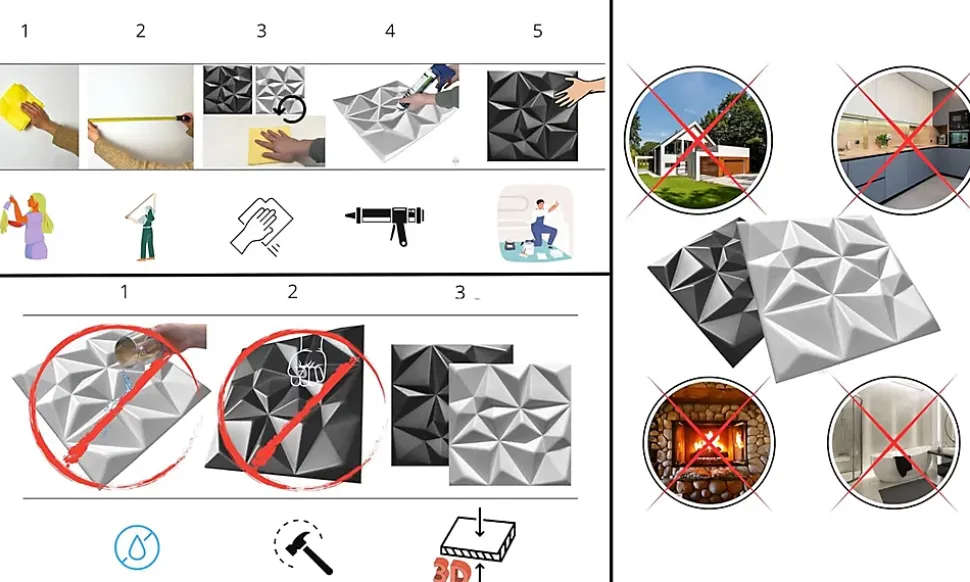 16x - 4m2 panneaux muraux 3D en polystyrène XPS flexibles 50 x 50 cm Revêtement mural et de plafond moderne Rubin White